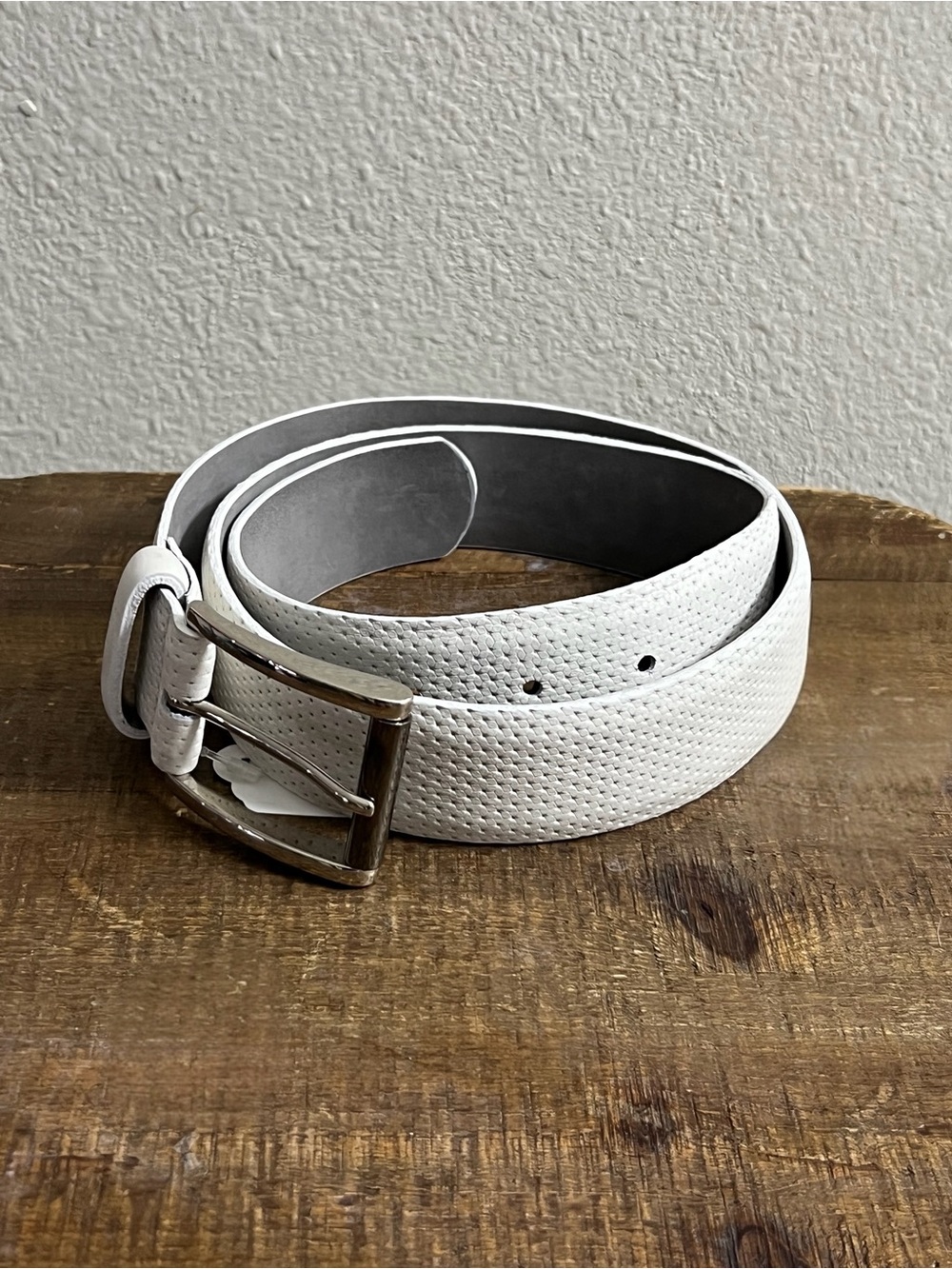 Remo Tulliani Men’s White Perforated/Golf Italian Leather Belt - Classic Buckle